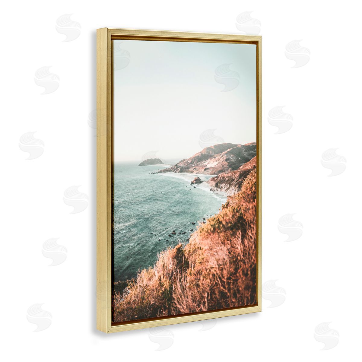 Sisi and Seb Scenic Big Sur Coastline Gold Floating Frame Canvas Art Print