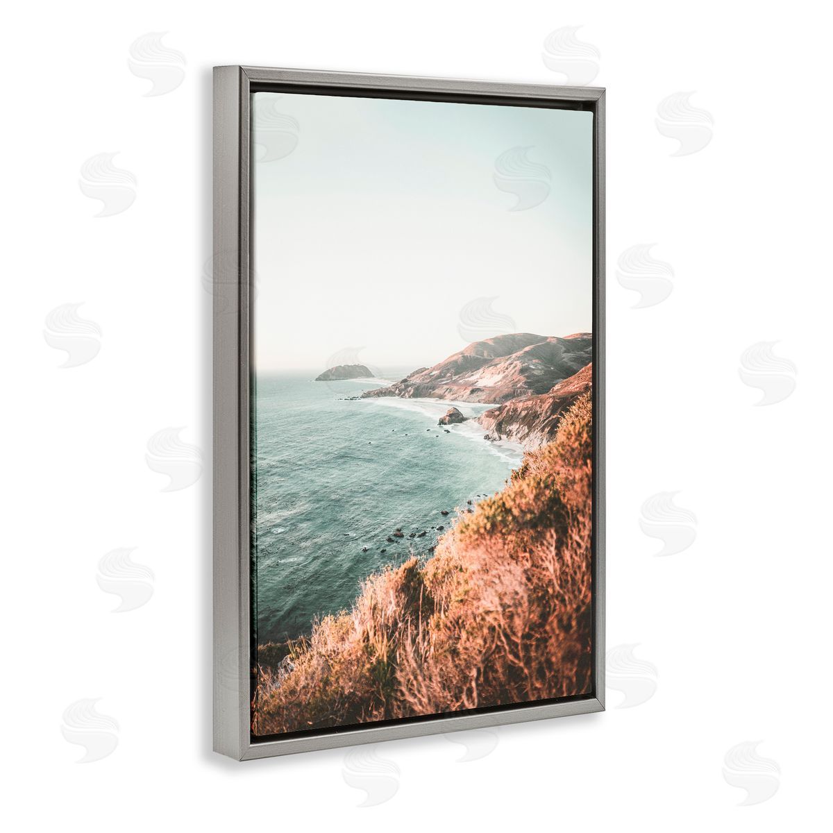 Sisi and Seb Scenic Big Sur Coastline Gray Floating Frame Canvas Art Print