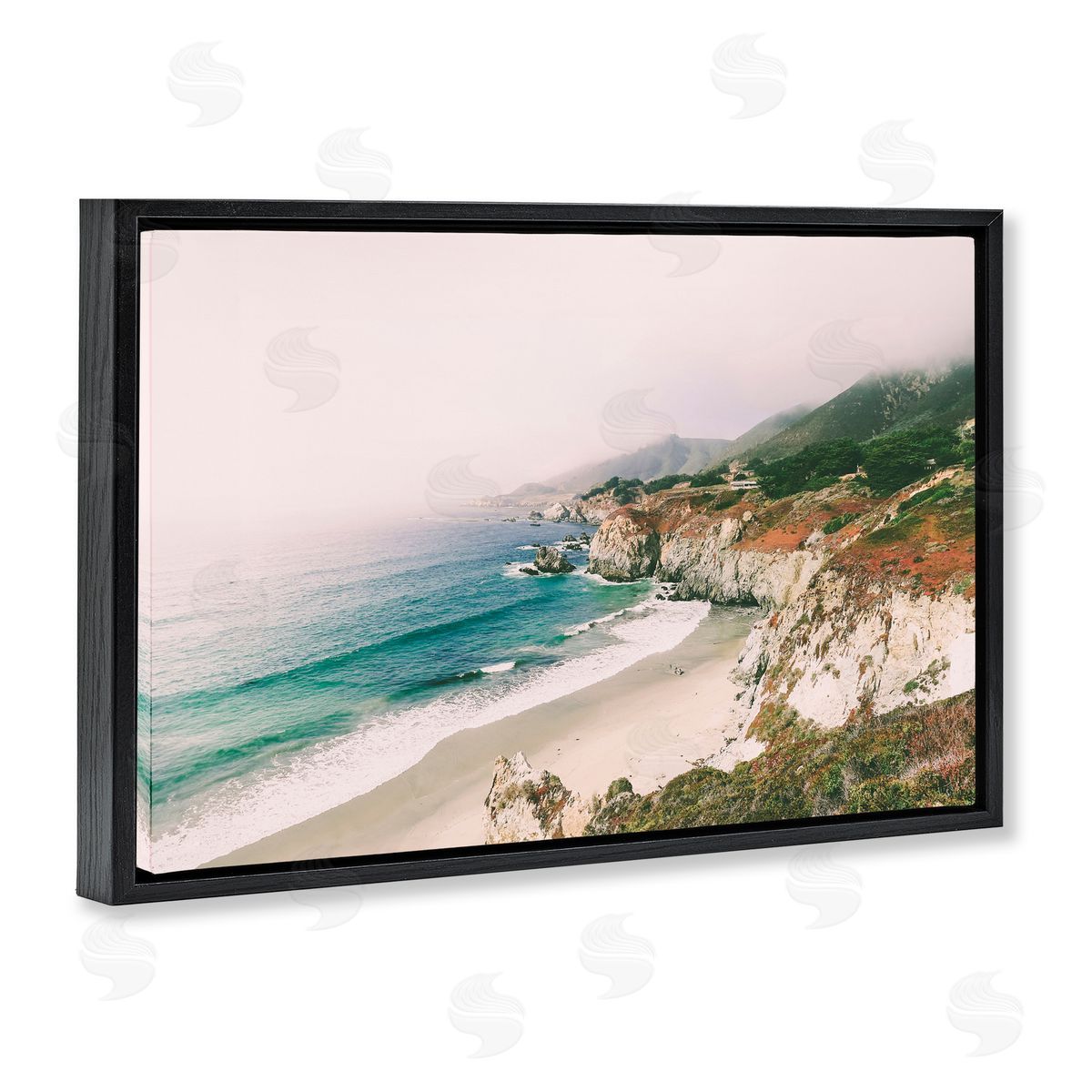 Sisi and Seb California Bay Coastline Black Floating Frame Canvas Wall Art Print