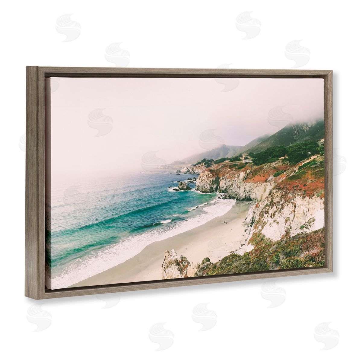 Sisi and Seb California Bay Coastline Brown Floating Frame Canvas Art Print