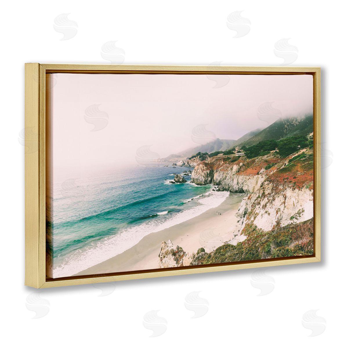 Sisi and Seb California Bay Coastline Gold Floating Frame Canvas Art Print