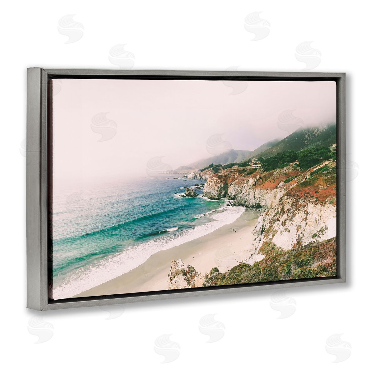 Sisi and Seb California Bay Coastline Gray Floating Frame Canvas Art Print