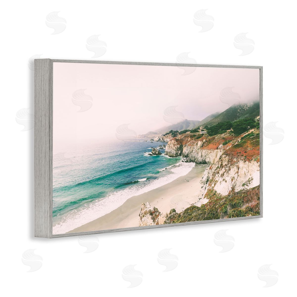 Sisi and Seb California Bay Coastline Gray Framed Giclee Art Print