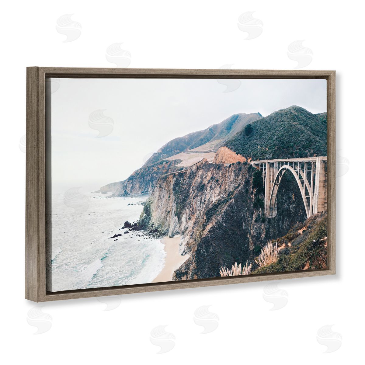 Sisi and Seb Bixby Bridge Coastal View Brown Floating Frame Canvas Art Print