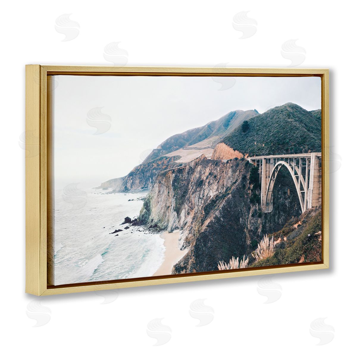 Sisi and Seb Bixby Bridge Coastal View Gold Floating Frame Canvas Art Print