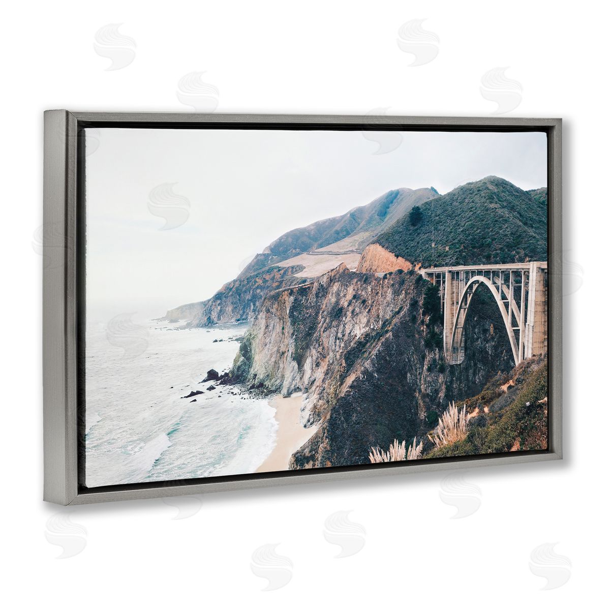 Sisi and Seb Bixby Bridge Coastal View Gray Floating Frame Canvas Art Print