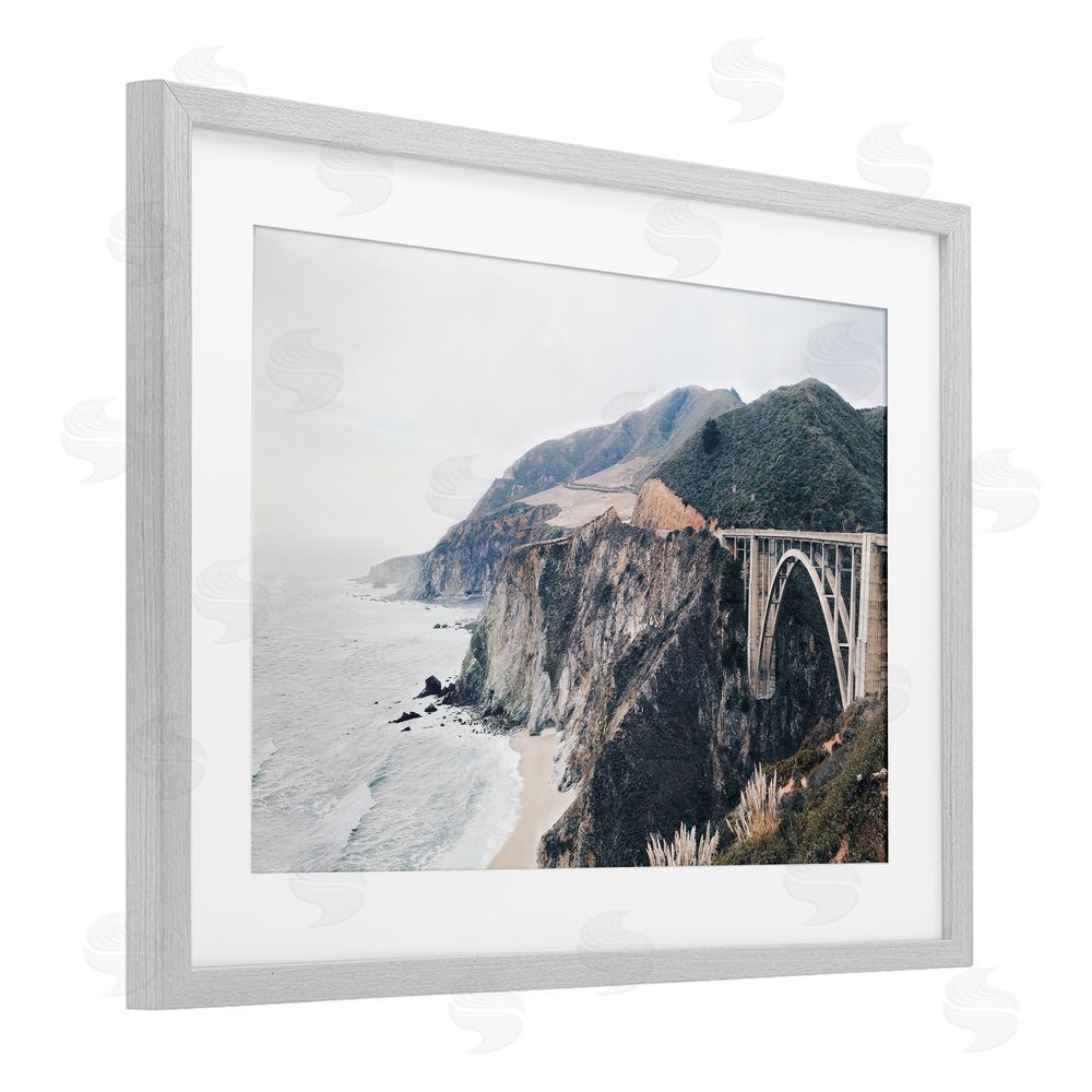 Sisi and Seb Bixby Bridge Coastal View Gray Framed Print Under Glass Art