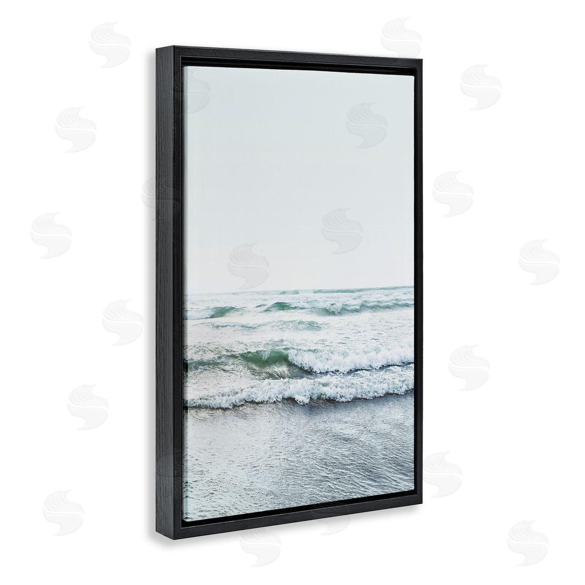 Sisi and Seb Ocean Wave Cascade Monochrome Black Floating Frame Canvas Wall Art Print