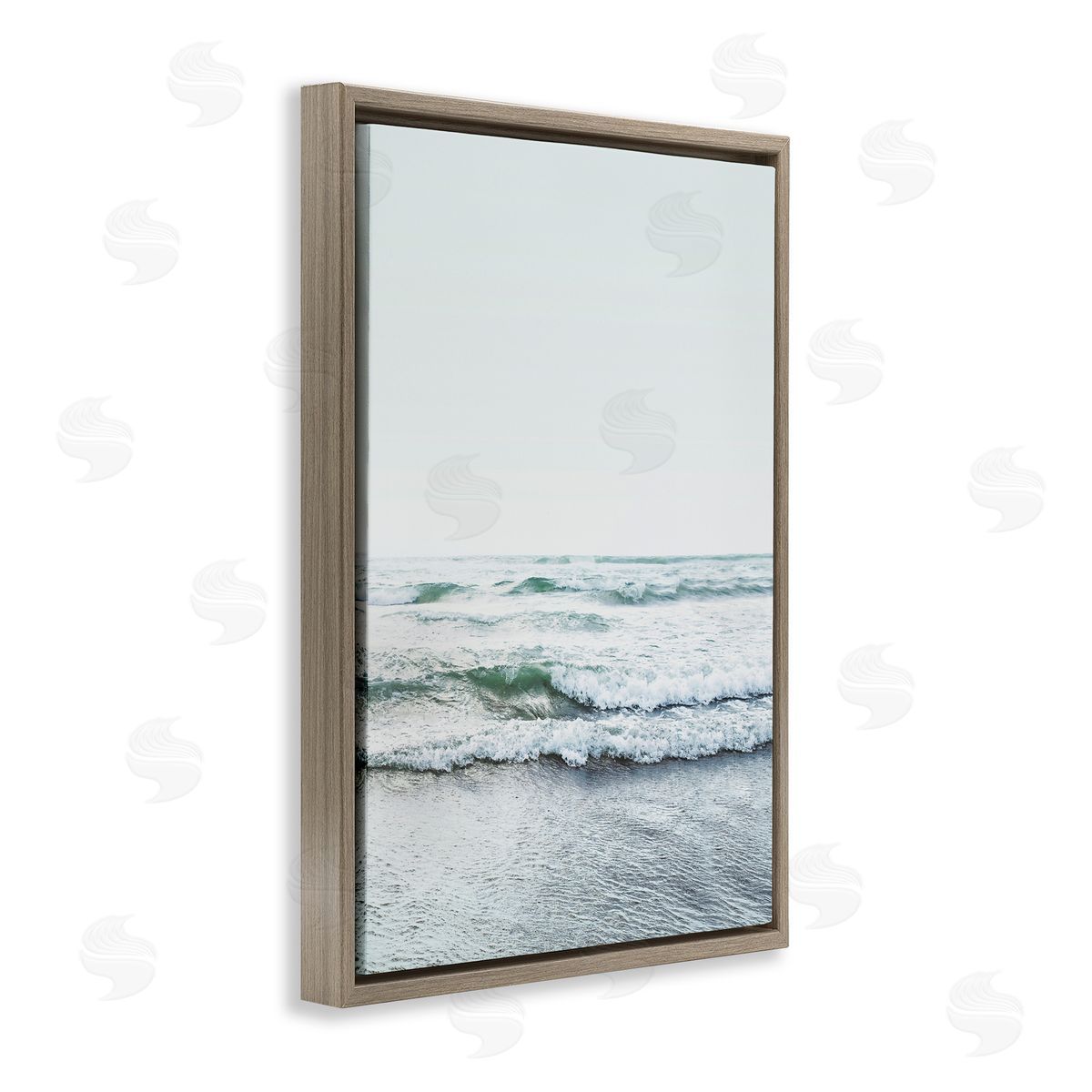 Sisi and Seb Ocean Wave Cascade Monochrome Brown Floating Frame Canvas Art Print