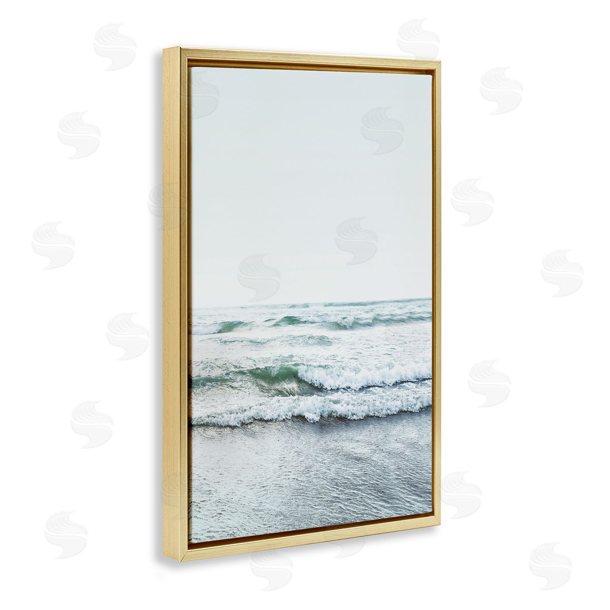 Sisi and Seb Ocean Wave Cascade Monochrome Gold Floating Frame Canvas Art Print