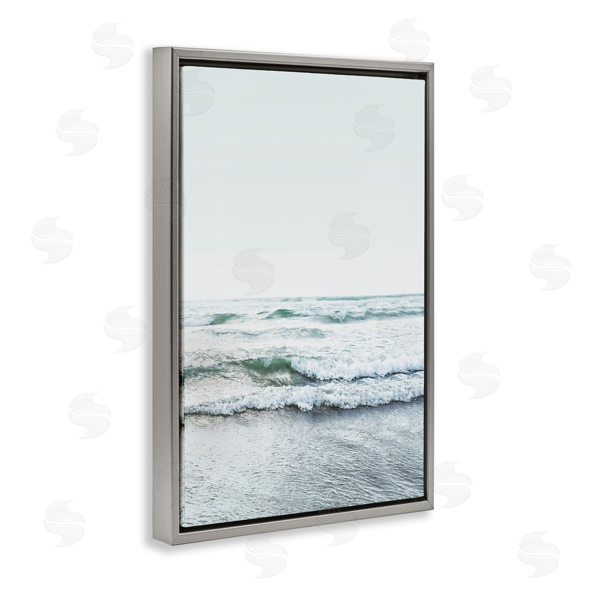 Sisi and Seb Ocean Wave Cascade Monochrome Gray Floating Frame Canvas Art Print