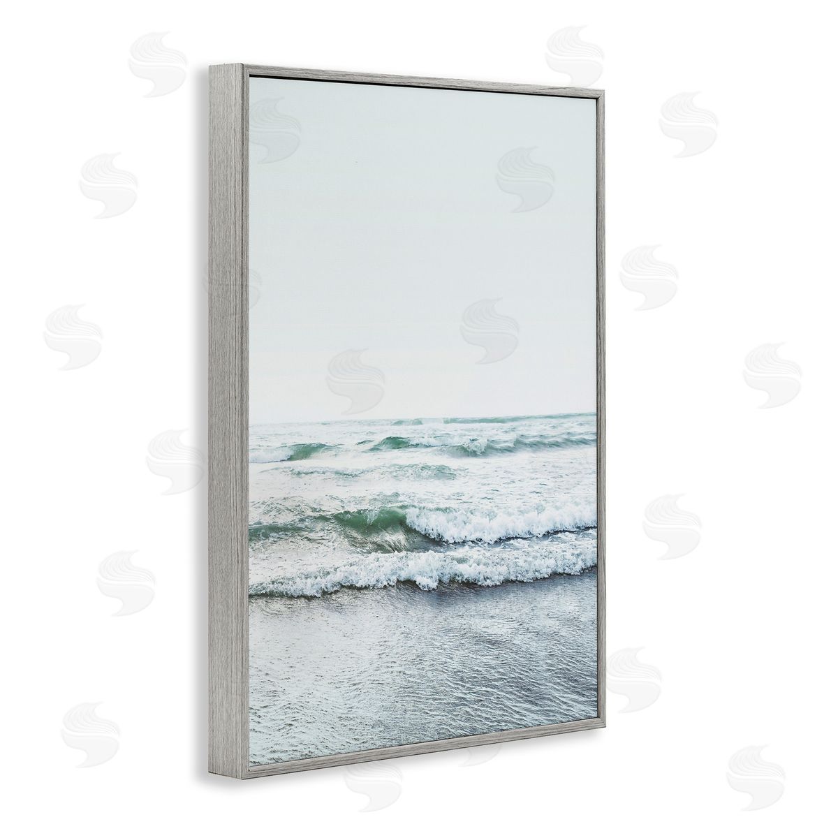 Sisi and Seb Ocean Wave Cascade Monochrome Gray Framed Giclee Art Print