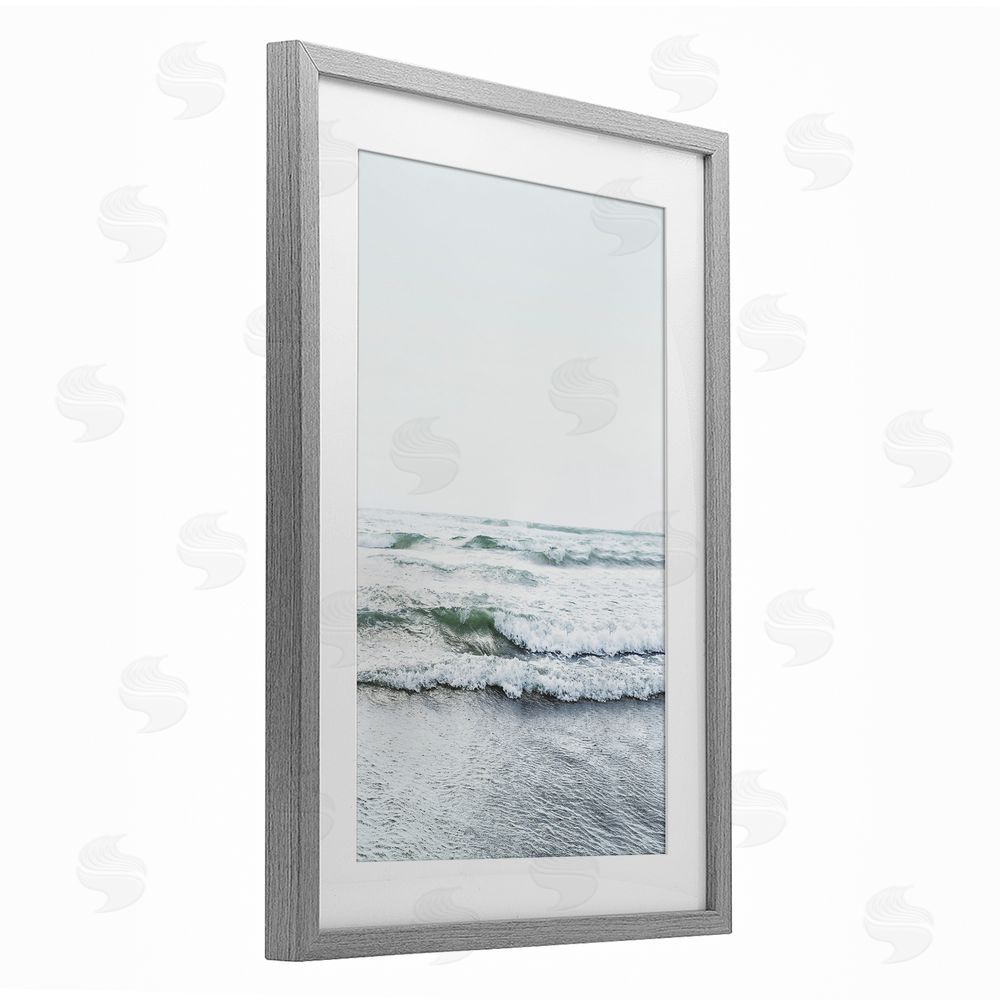 Sisi and Seb Ocean Wave Cascade Monochrome Gray Framed Print Under Glass Art