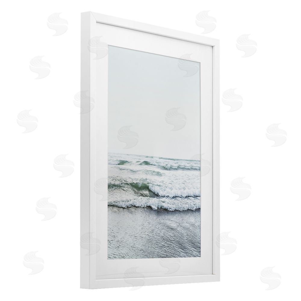 Sisi and Seb Ocean Wave Cascade Monochrome White Framed Print Under Glass Art