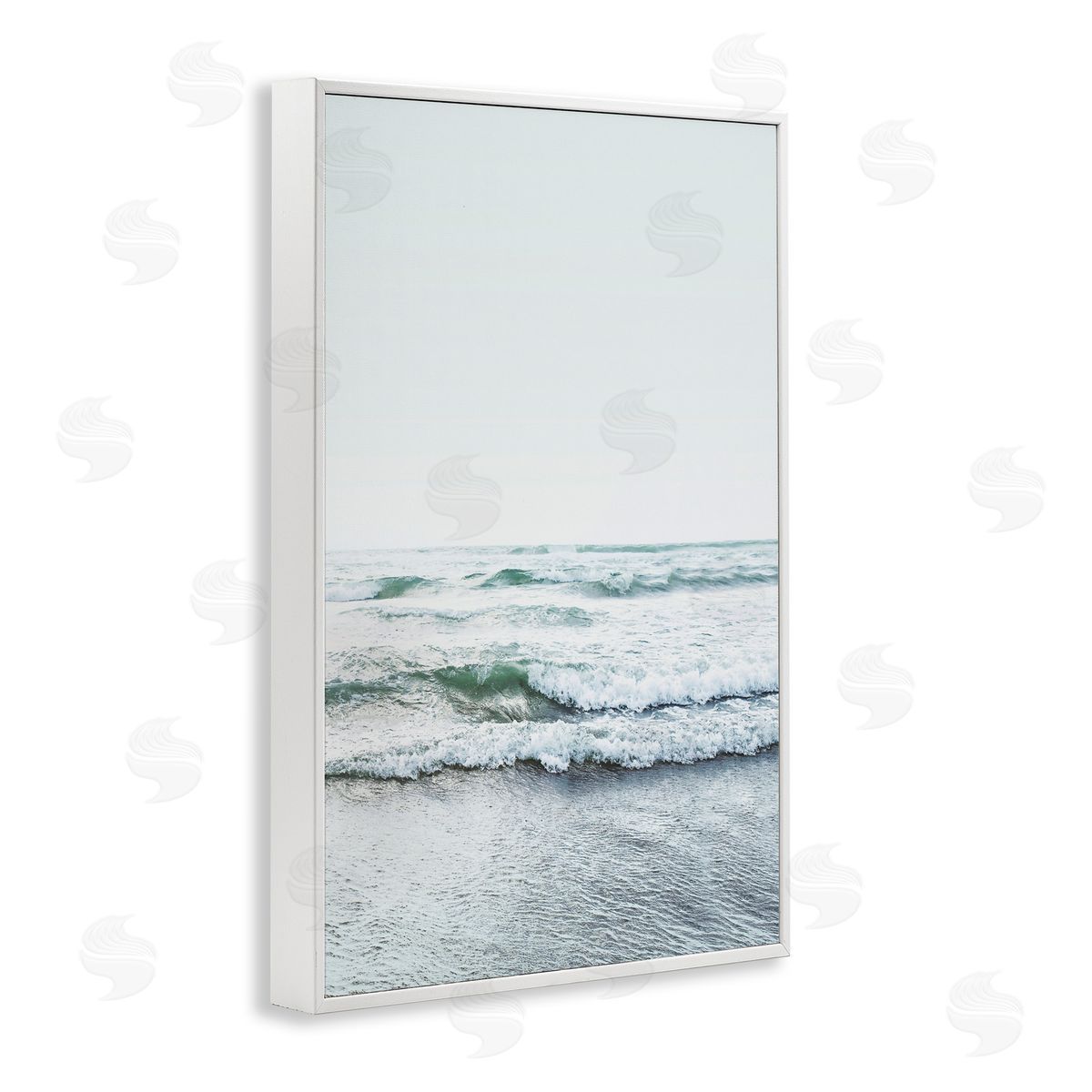 Sisi and Seb Ocean Wave Cascade Monochrome White Frame Giclee Art Print