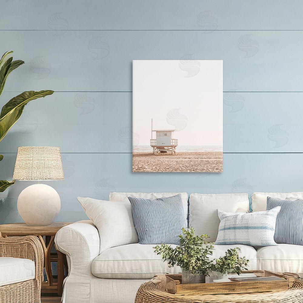 Sisi and Seb Minimalist Beach Hut Neutrals Printed Wall Art in Room