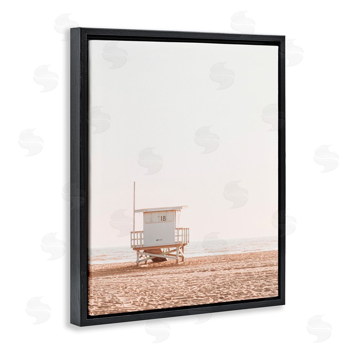 Sisi and Seb Minimalist Beach Hut Neutrals Black Floating Frame Canvas Wall Art Print