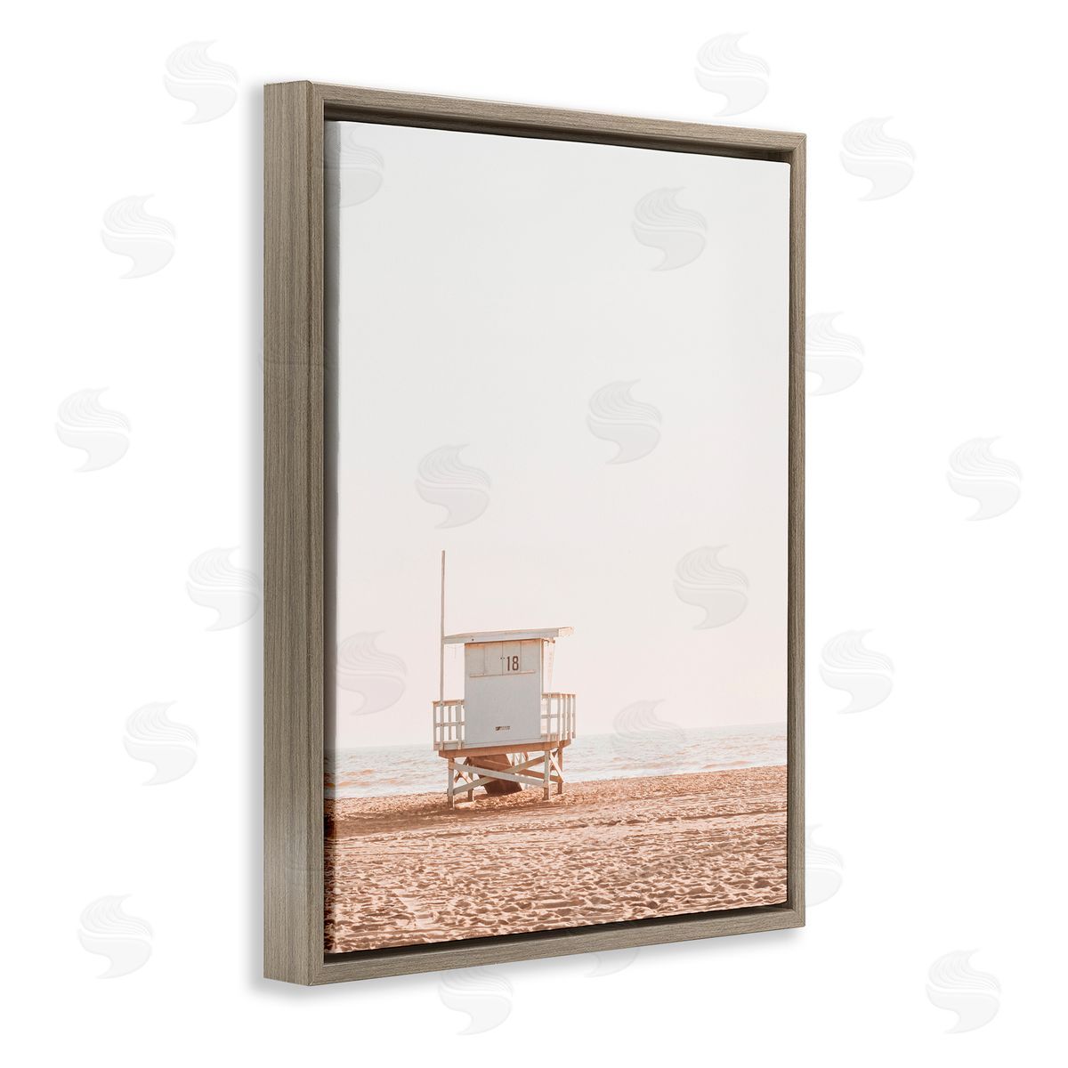 Sisi and Seb Minimalist Beach Hut Neutrals Brown Floating Frame Canvas Art Print