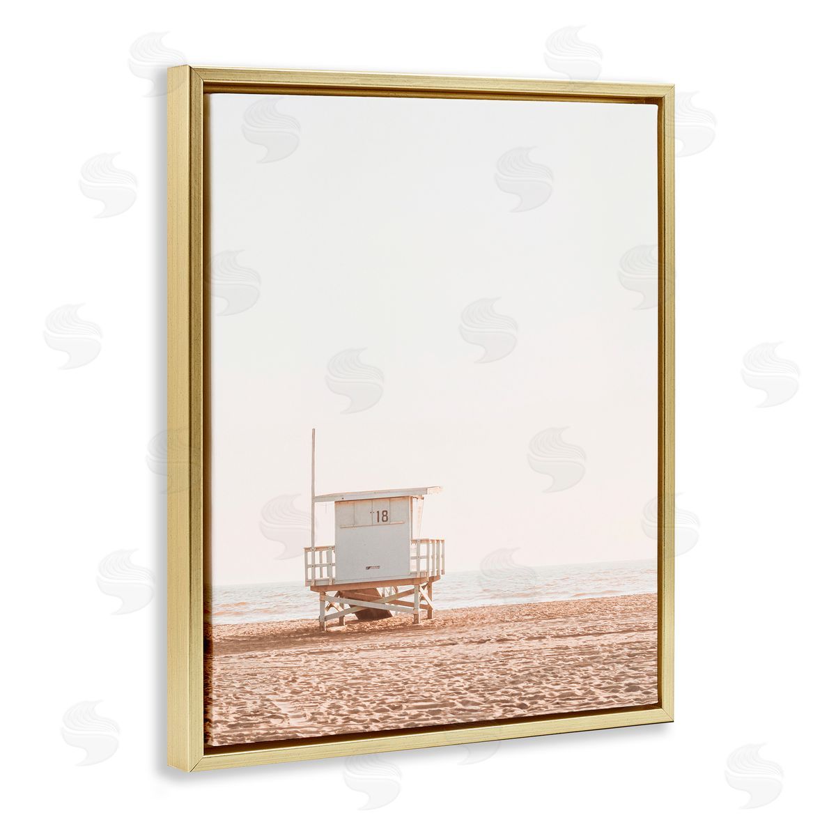 Sisi and Seb Minimalist Beach Hut Neutrals Gold Floating Frame Canvas Art Print