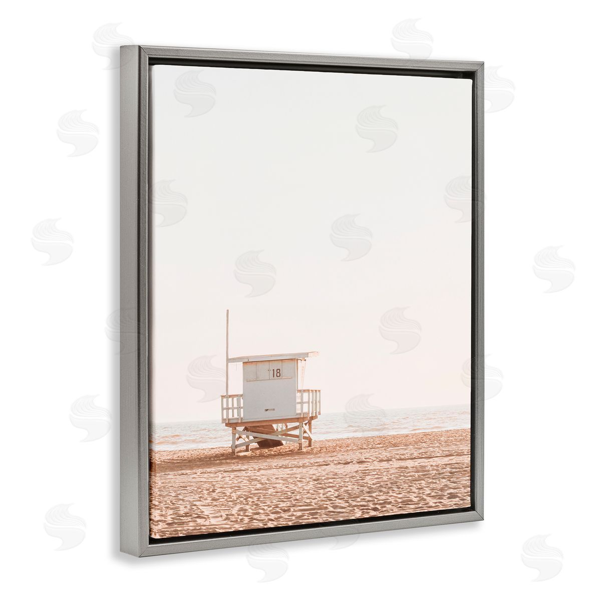 Sisi and Seb Minimalist Beach Hut Neutrals Gray Floating Frame Canvas Art Print