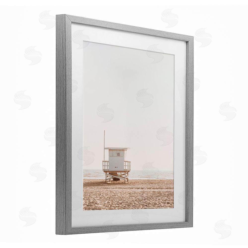 Sisi and Seb Minimalist Beach Hut Neutrals Gray Framed Print Under Glass Art