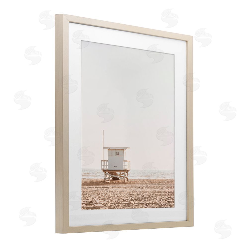 Sisi and Seb Minimalist Beach Hut Neutrals Birch Framed Print Under Glass Art