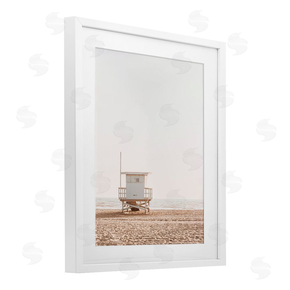 Sisi and Seb Minimalist Beach Hut Neutrals White Framed Print Under Glass Art