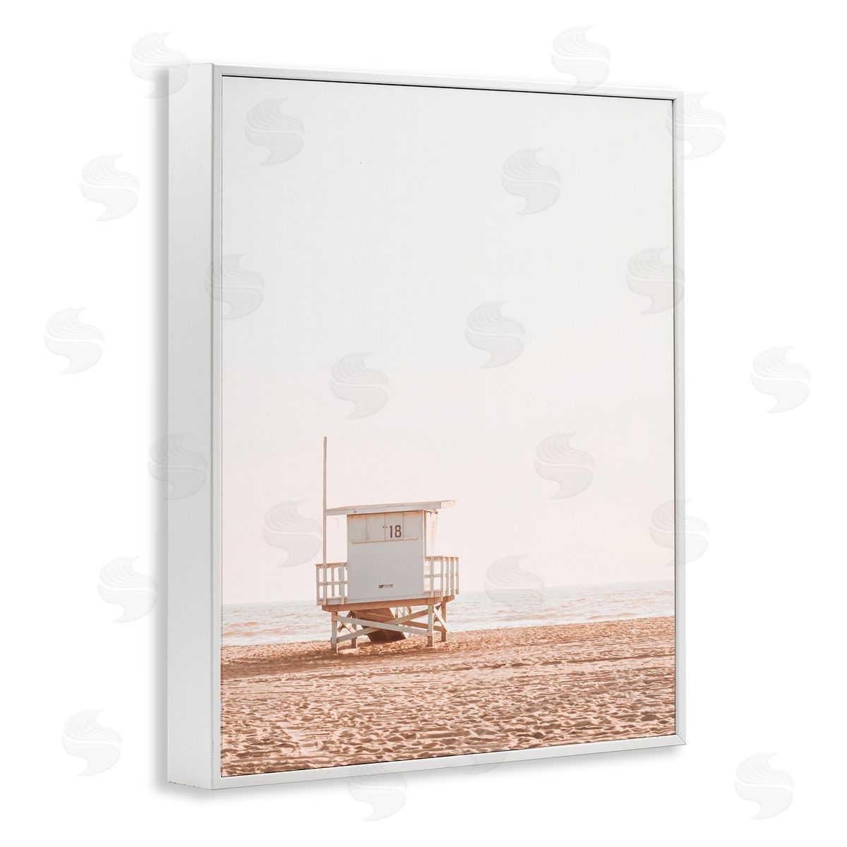 Sisi and Seb Minimalist Beach Hut Neutrals White Frame Giclee Art Print