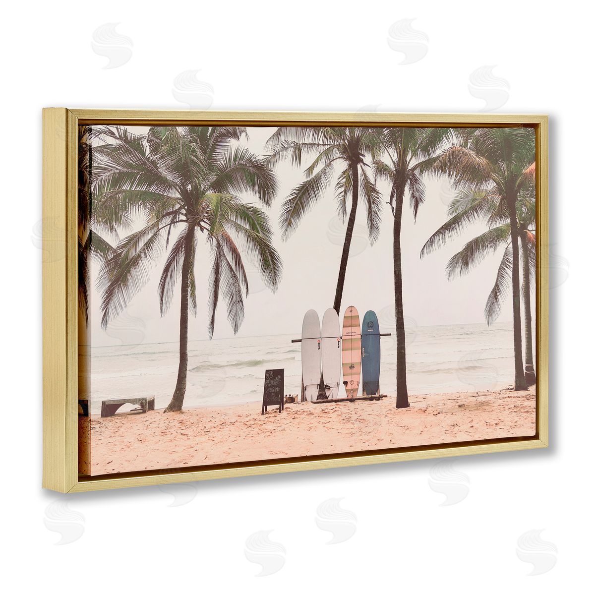 Sisi and Seb The Boards Surfer's Beach Gold Floating Frame Canvas Art Print