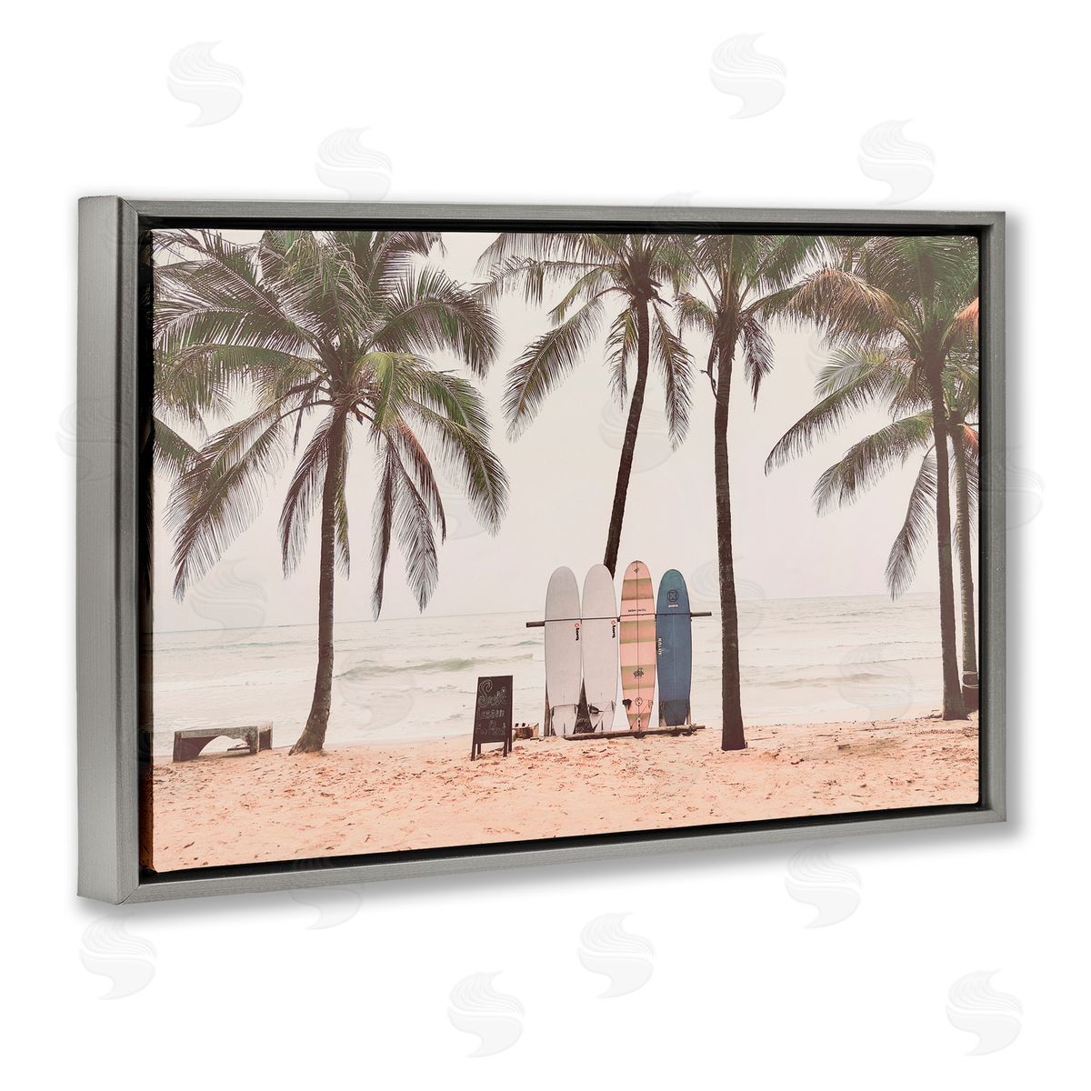Sisi and Seb The Boards Surfer's Beach Gray Floating Frame Canvas Art Print