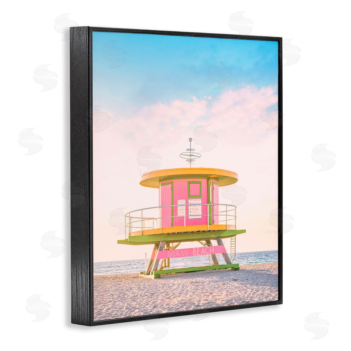 Sisi and Seb Pink Lifeguard Stand Landscape Black Framed Giclee Art Print