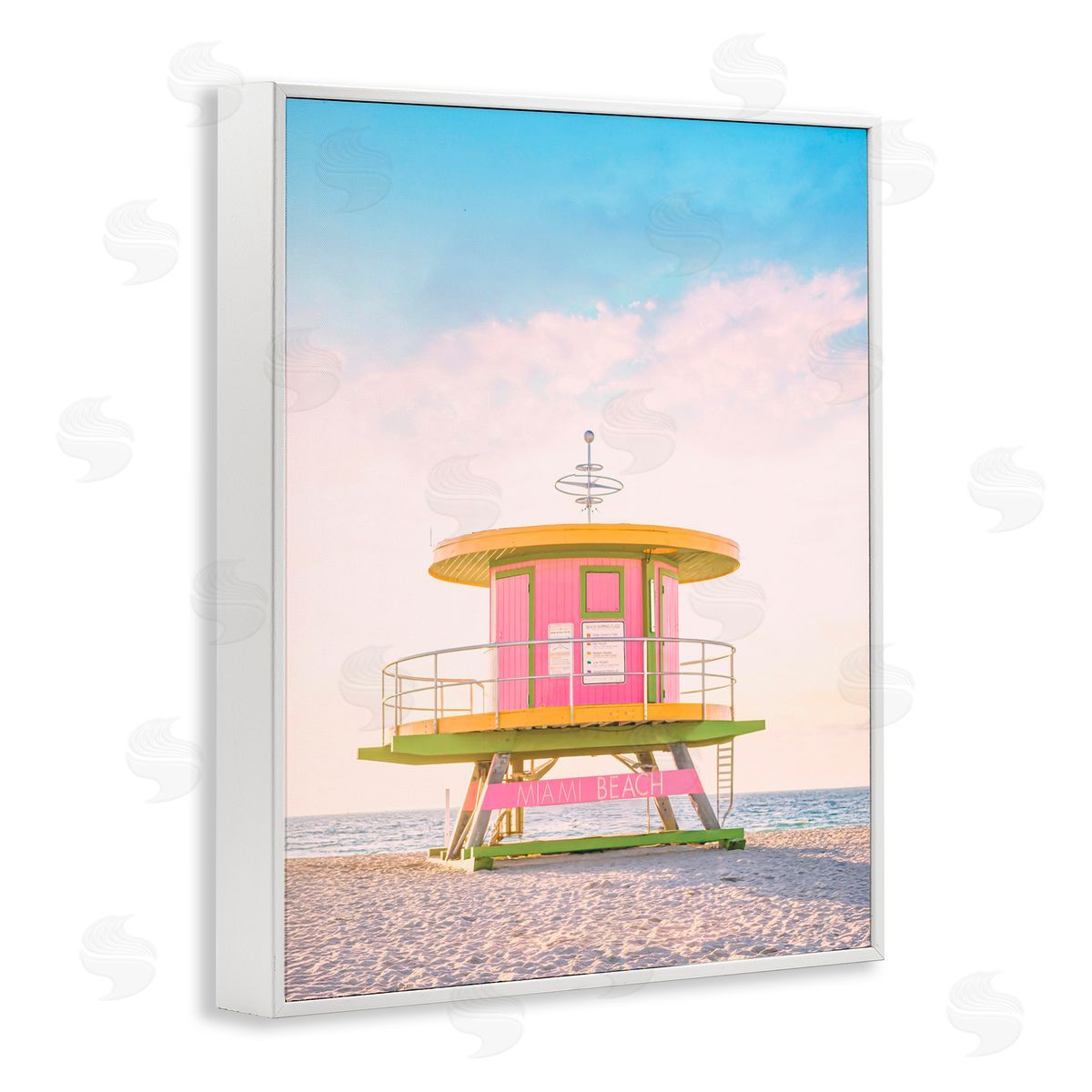 Sisi and Seb Pink Lifeguard Stand Landscape White Frame Giclee Art Print