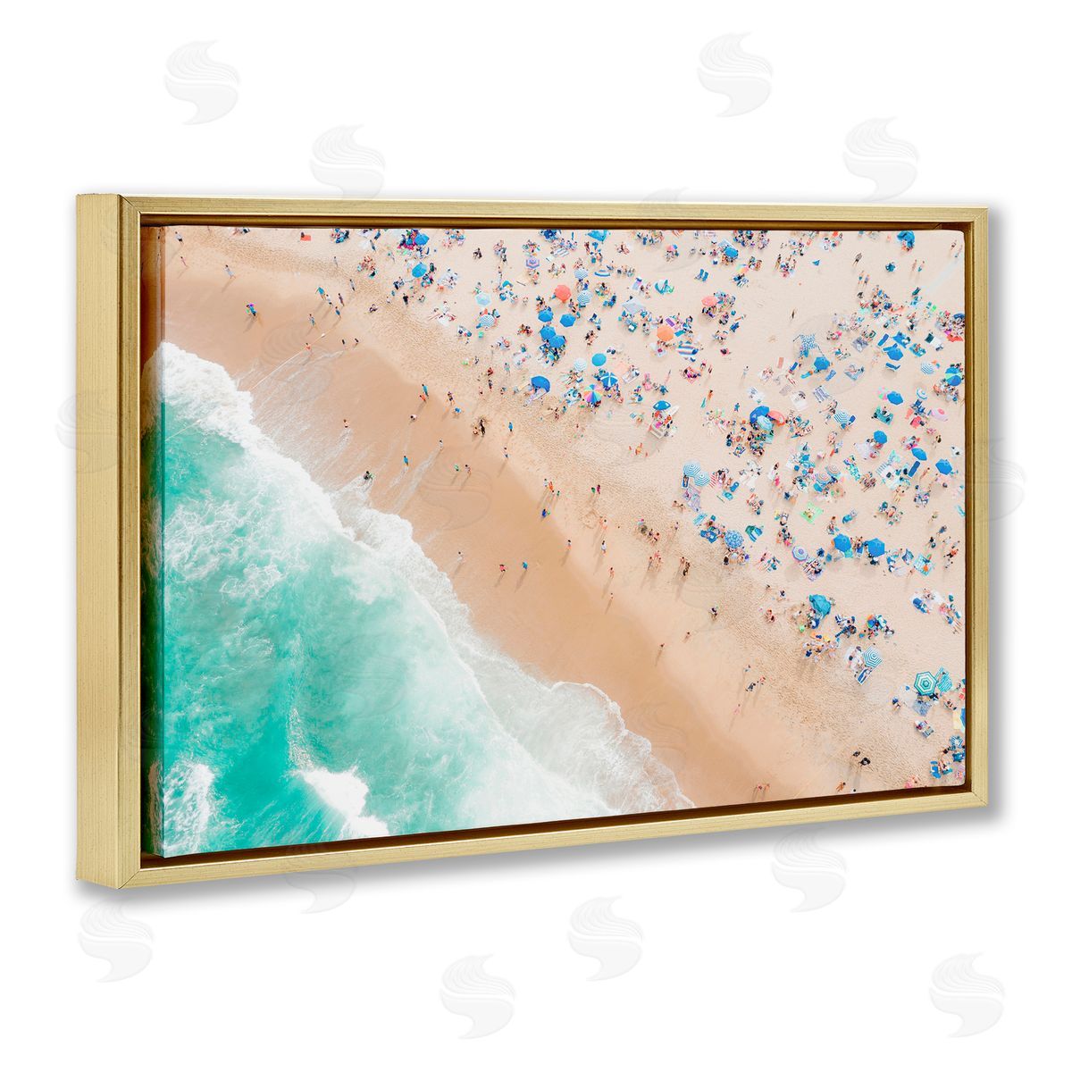Sisi and Seb Busy Beach Summer Bliss Gold Floating Frame Canvas Art Print