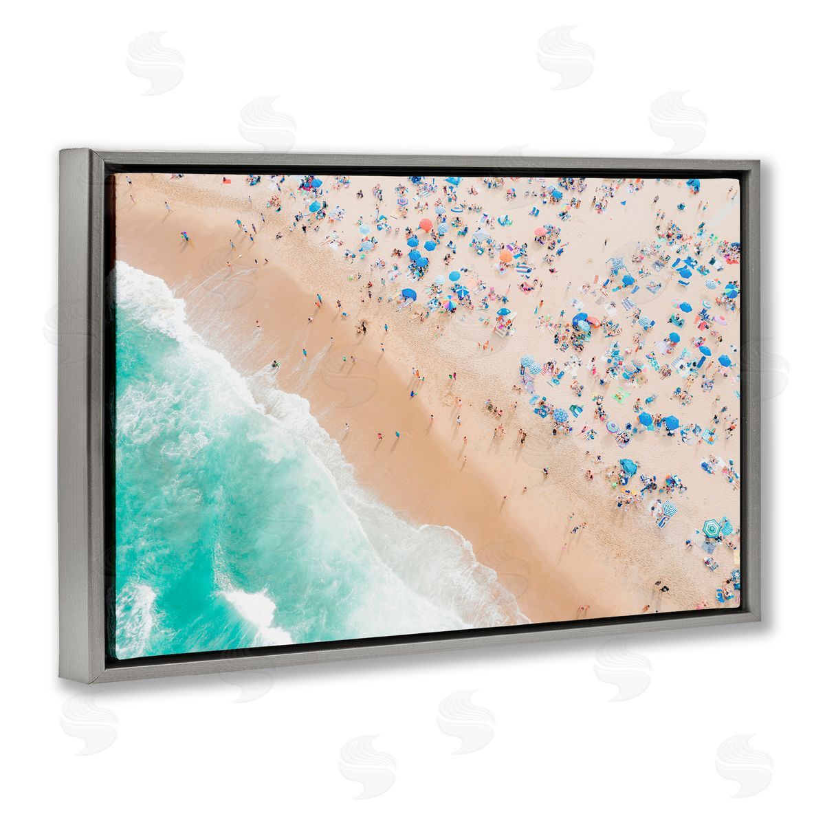 Sisi and Seb Busy Beach Summer Bliss Gray Floating Frame Canvas Art Print