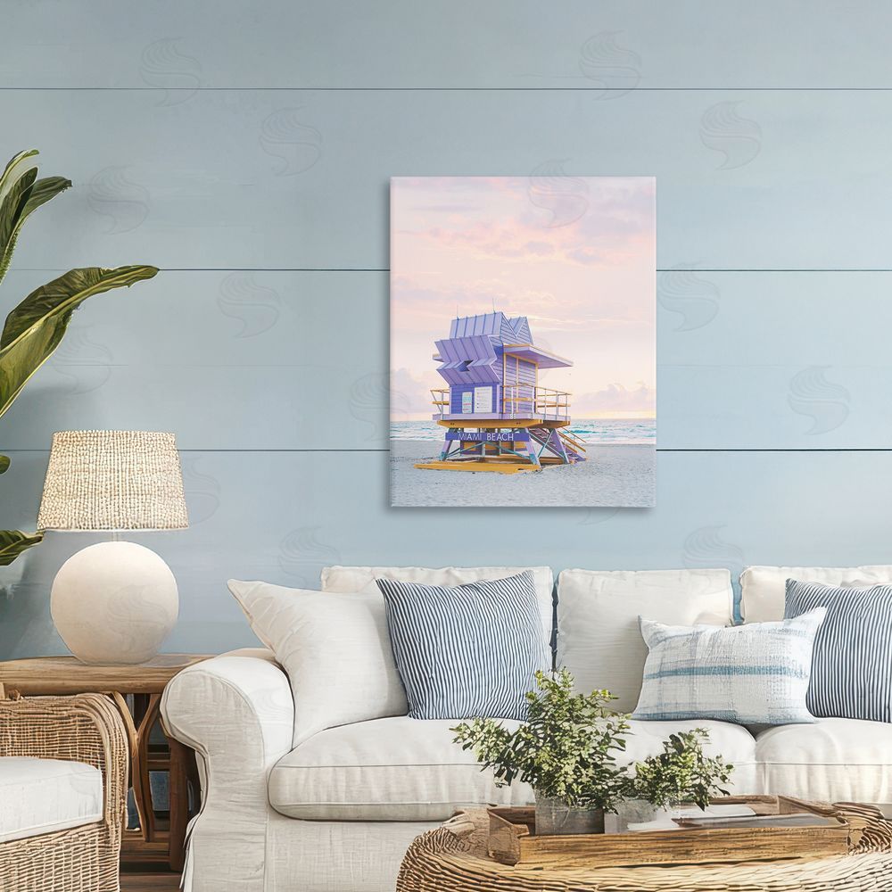 Sisi and Seb Purple Lifeguard Stand Landscape Printed Wall Art in Room