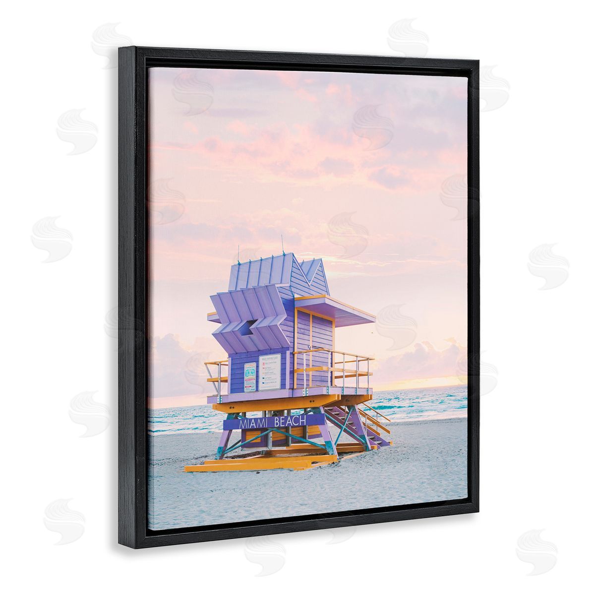 Sisi and Seb Purple Lifeguard Stand Landscape Black Floating Frame Canvas Wall Art Print