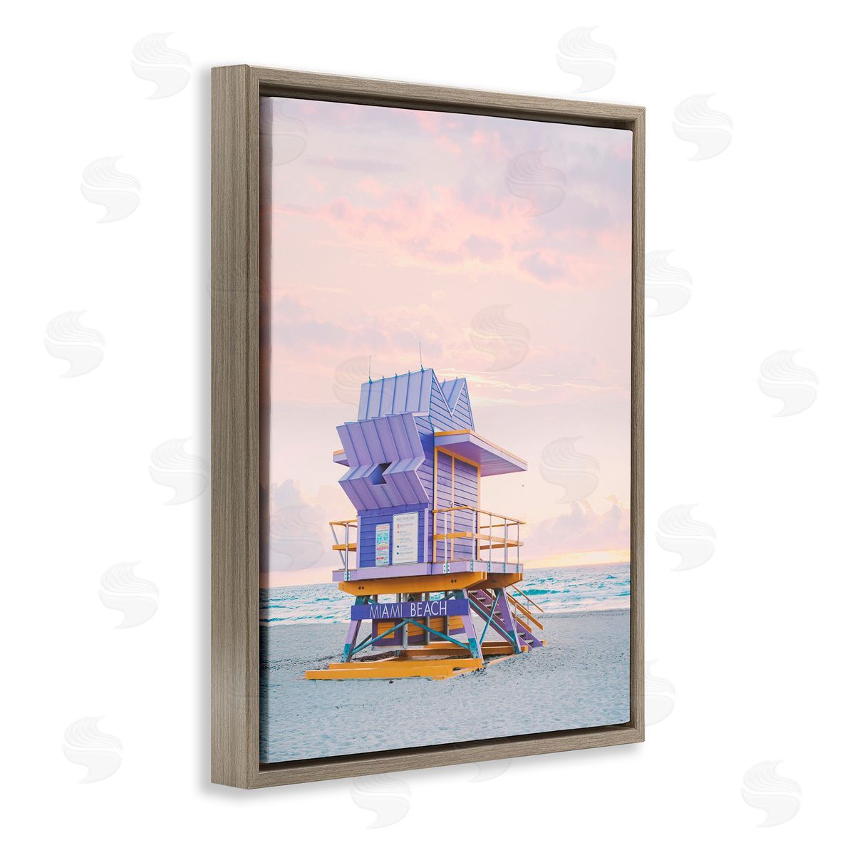 Sisi and Seb Purple Lifeguard Stand Landscape Brown Floating Frame Canvas Art Print