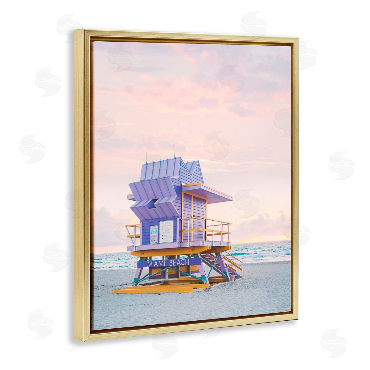Sisi and Seb Purple Lifeguard Stand Landscape Gold Floating Frame Canvas Art Print