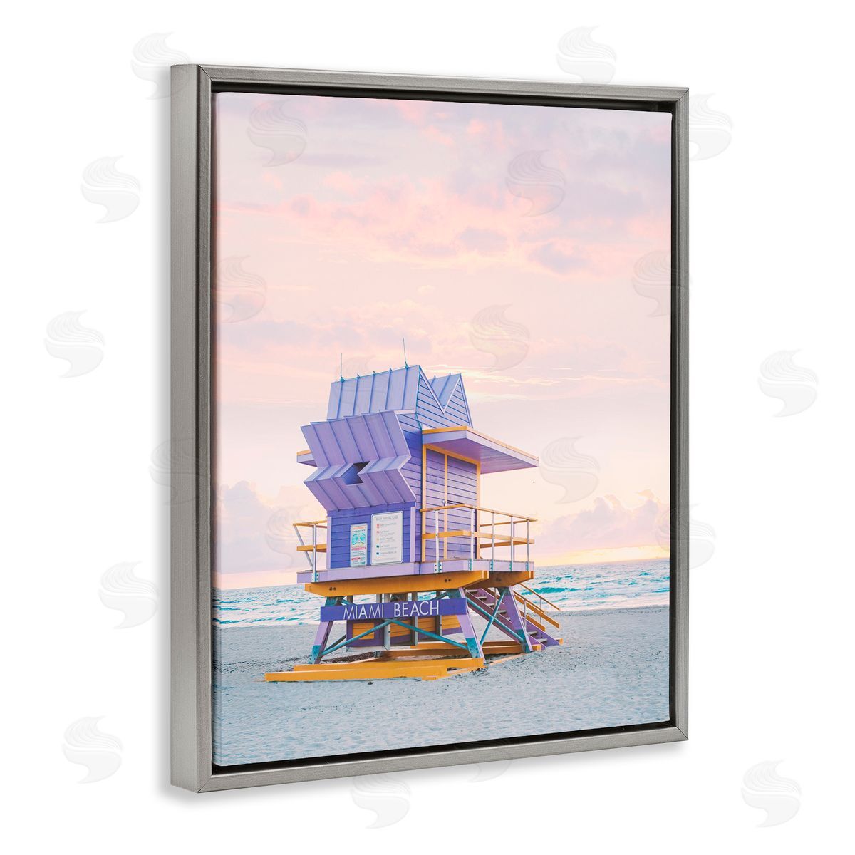 Sisi and Seb Purple Lifeguard Stand Landscape Gray Floating Frame Canvas Art Print