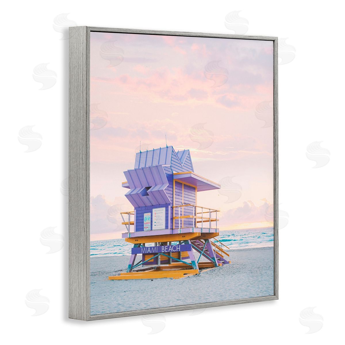 Sisi and Seb Purple Lifeguard Stand Landscape Gray Framed Giclee Art Print