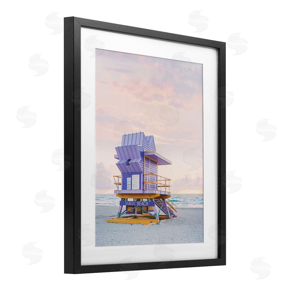Sisi and Seb Purple Lifeguard Stand Landscape Black Framed Print Under Glass Art