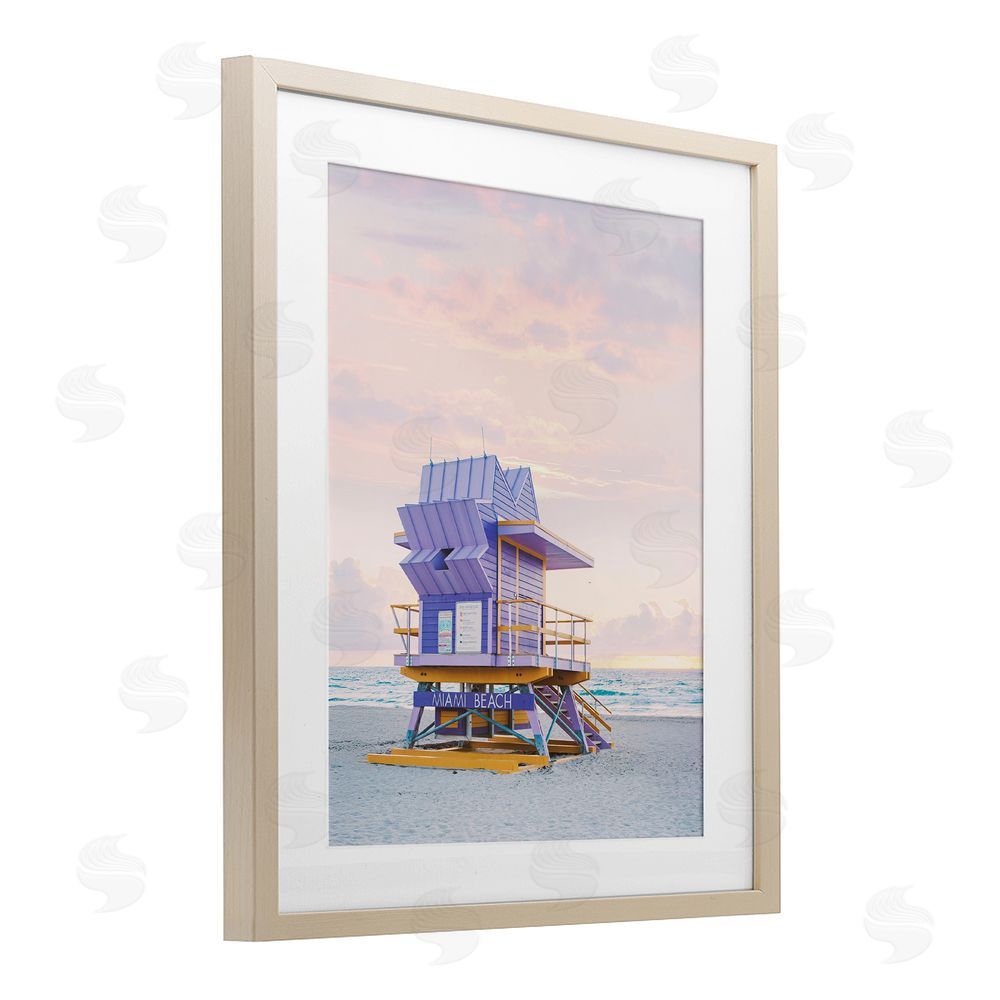 Sisi and Seb Purple Lifeguard Stand Landscape Birch Framed Print Under Glass Art