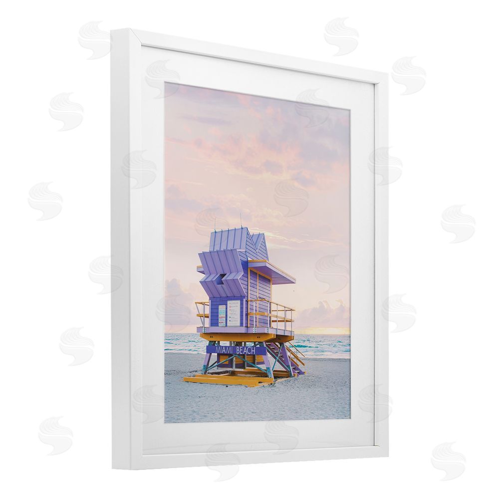 Sisi and Seb Purple Lifeguard Stand Landscape White Framed Print Under Glass Art