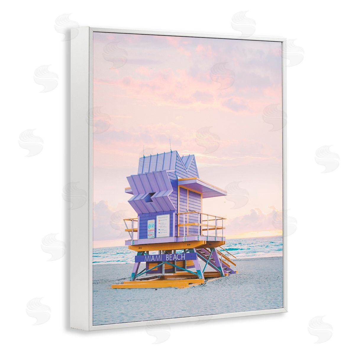 Sisi and Seb Purple Lifeguard Stand Landscape White Frame Giclee Art Print