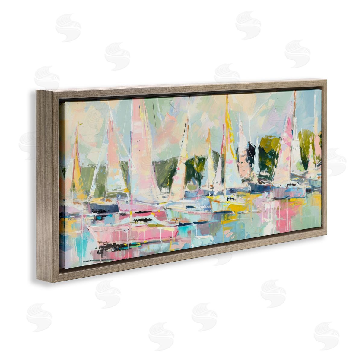 Creative Studio Pastel Sails with Modern Paint Drip Brown Floating Frame Canvas Art Print