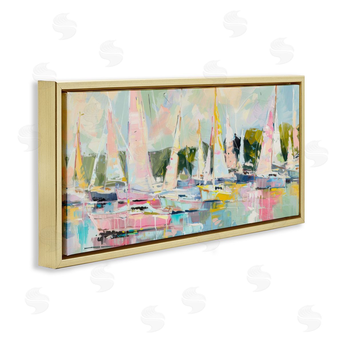 Creative Studio Pastel Sails with Modern Paint Drip Gold Floating Frame Canvas Art Print
