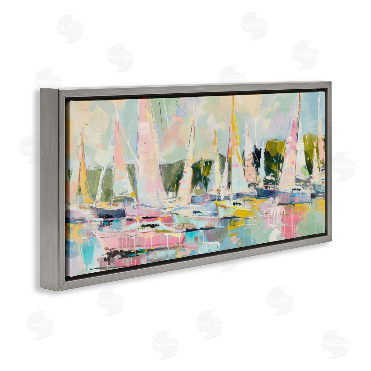 Creative Studio Pastel Sails with Modern Paint Drip Gray Floating Frame Canvas Art Print