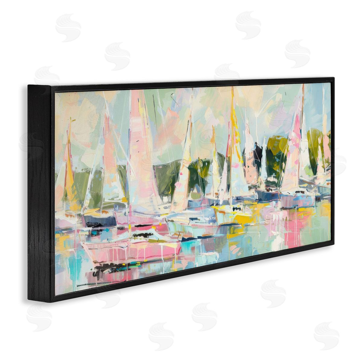 Creative Studio Pastel Sails with Modern Paint Drip Black Framed Giclee Art Print