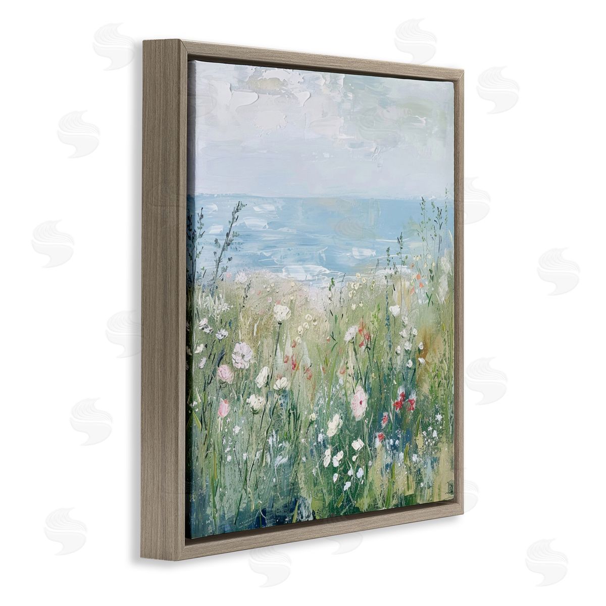 Creative Studio Wildflowers By The Sea Brown Floating Frame Canvas Art Print