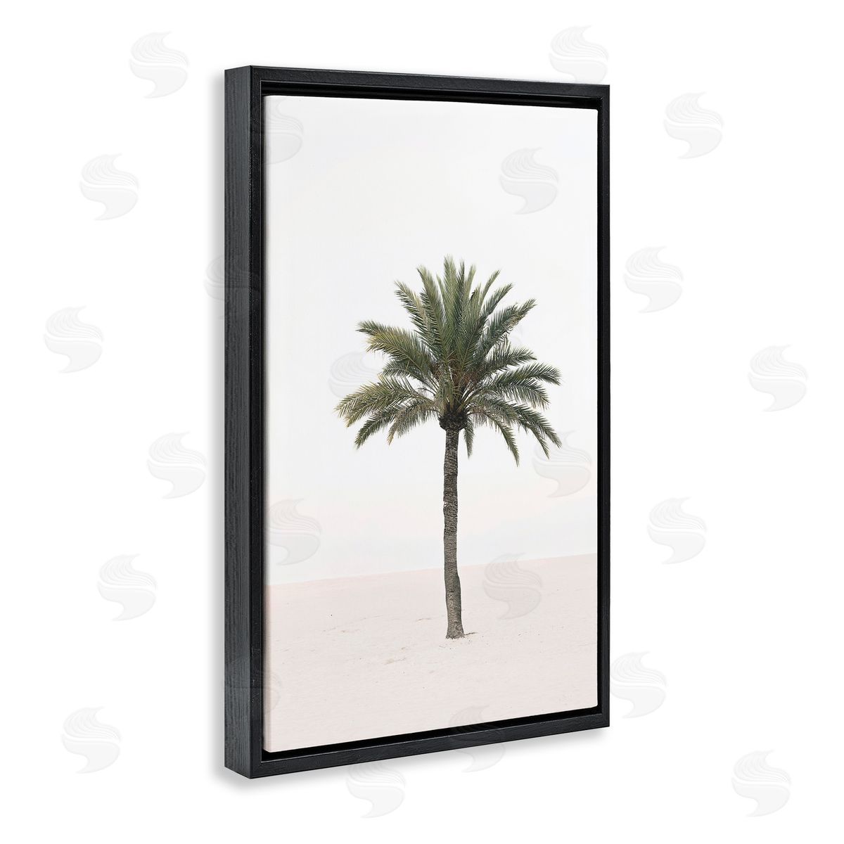 Sisi and Seb Simple Serene Lone Palm Black Floating Frame Canvas Wall Art Print
